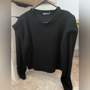 Nasty Gal Black Crew Neck Sweater Ribbed Knit